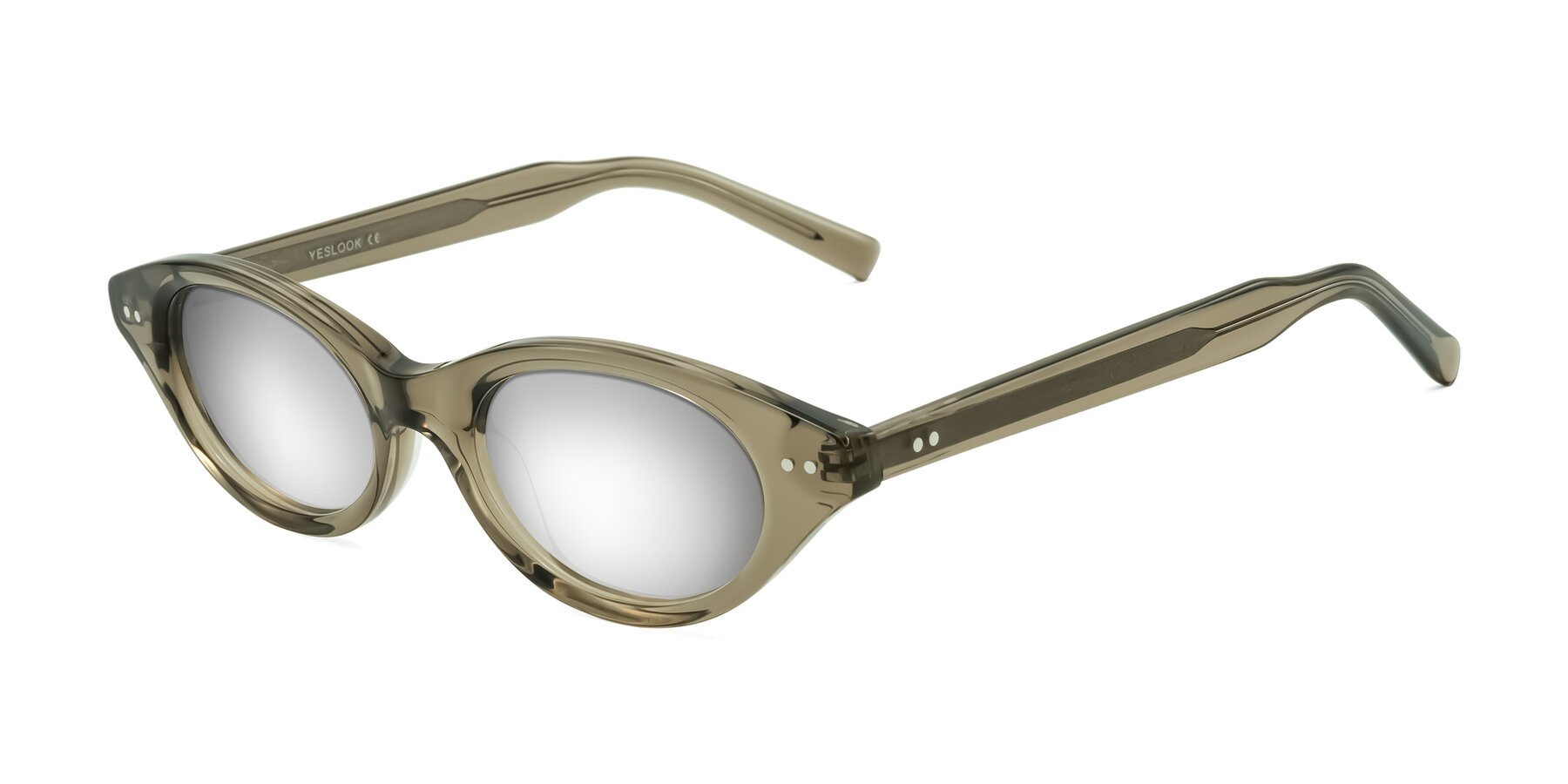 Angle of Mitri in Transparent Warm Olive with Silver Mirrored Lenses