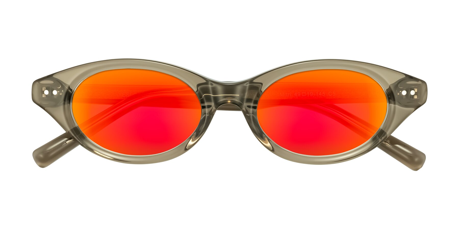 Folded Front of Mitri in Transparent Warm Olive with Red Gold Mirrored Lenses