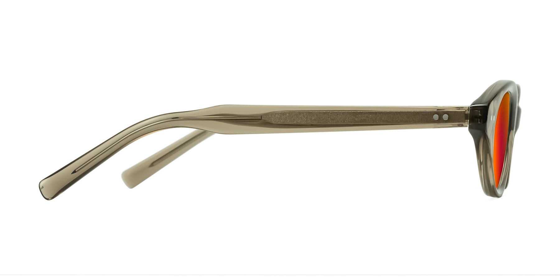 Side of Mitri in Transparent Warm Olive with Red Gold Mirrored Lenses