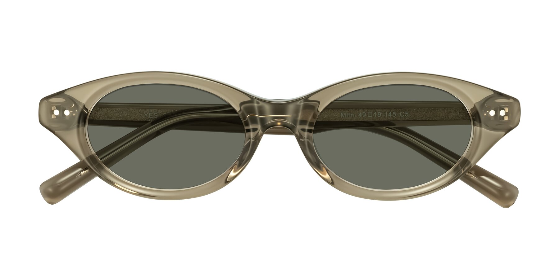 Folded Front of Mitri in Transparent Warm Olive with Gray Polarized Lenses