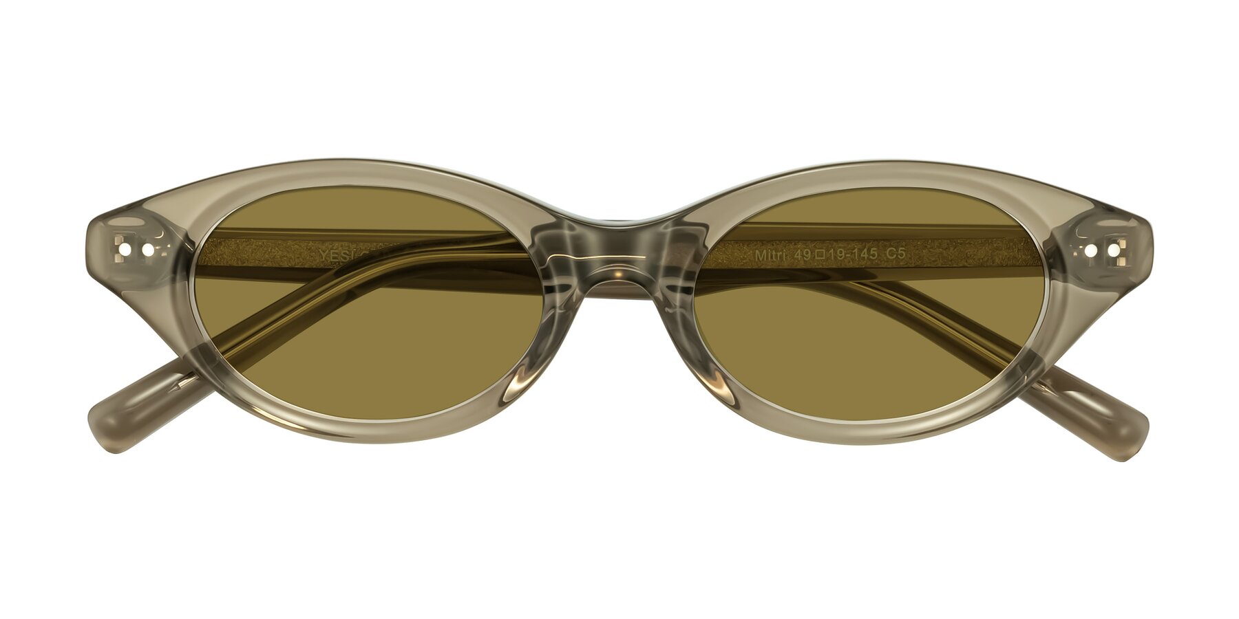 Folded Front of Mitri in Transparent Warm Olive with Brown Polarized Lenses