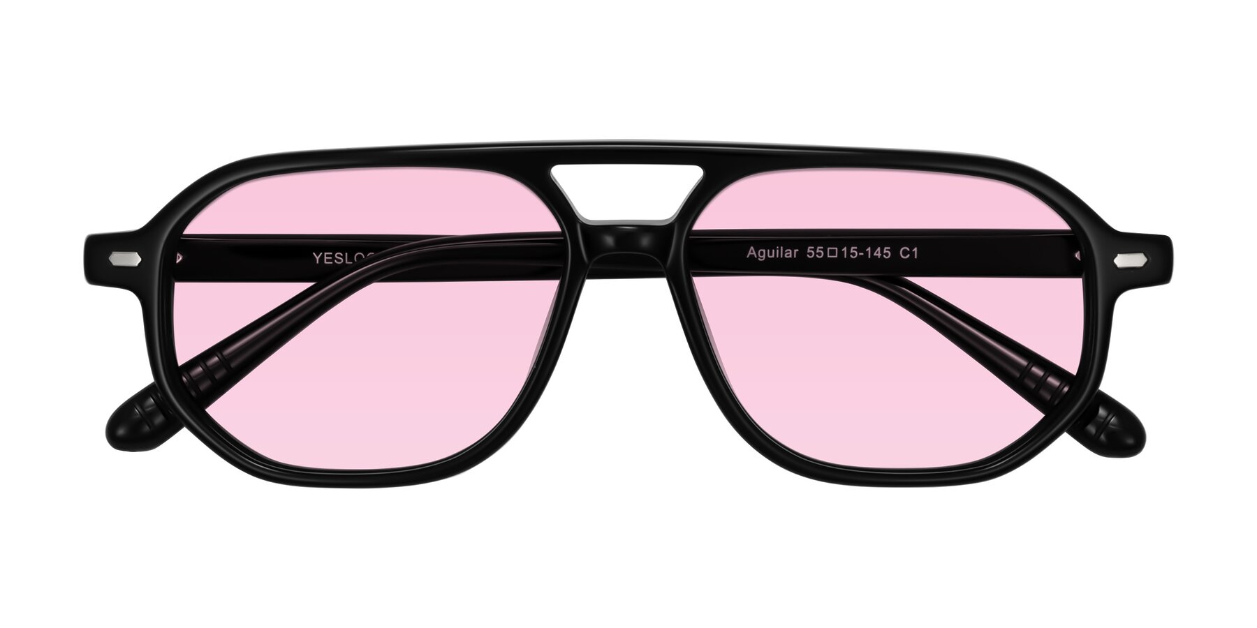 Folded Front of Aguilar in Black with Light Pink Tinted Lenses