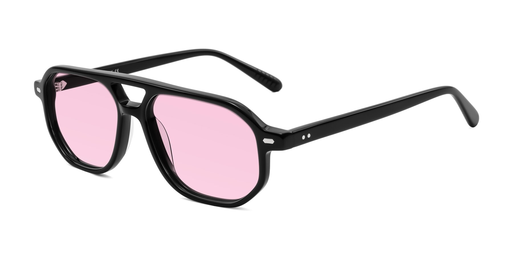 Angle of Aguilar in Black with Light Pink Tinted Lenses