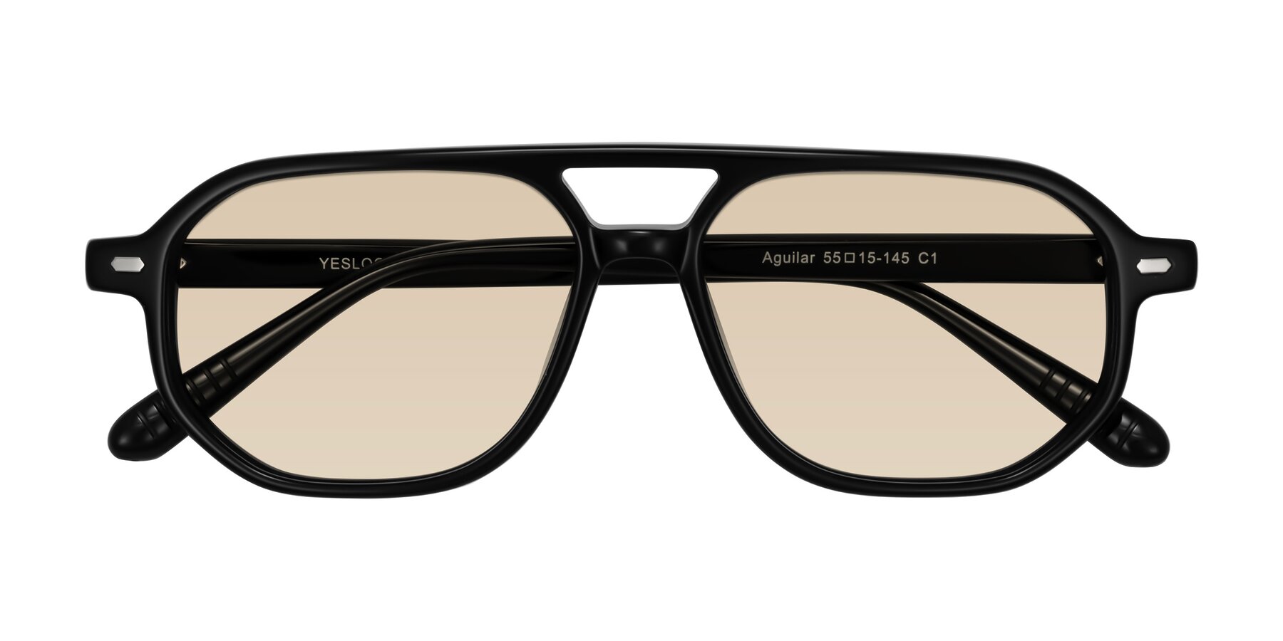 Folded Front of Aguilar in Black with Light Brown Tinted Lenses