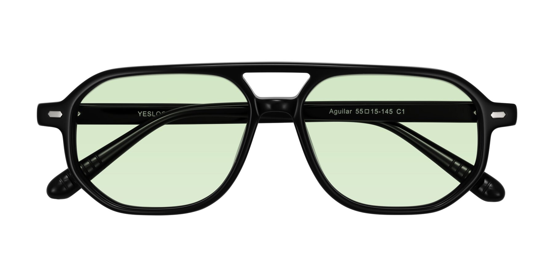 Folded Front of Aguilar in Black with Light Green Tinted Lenses