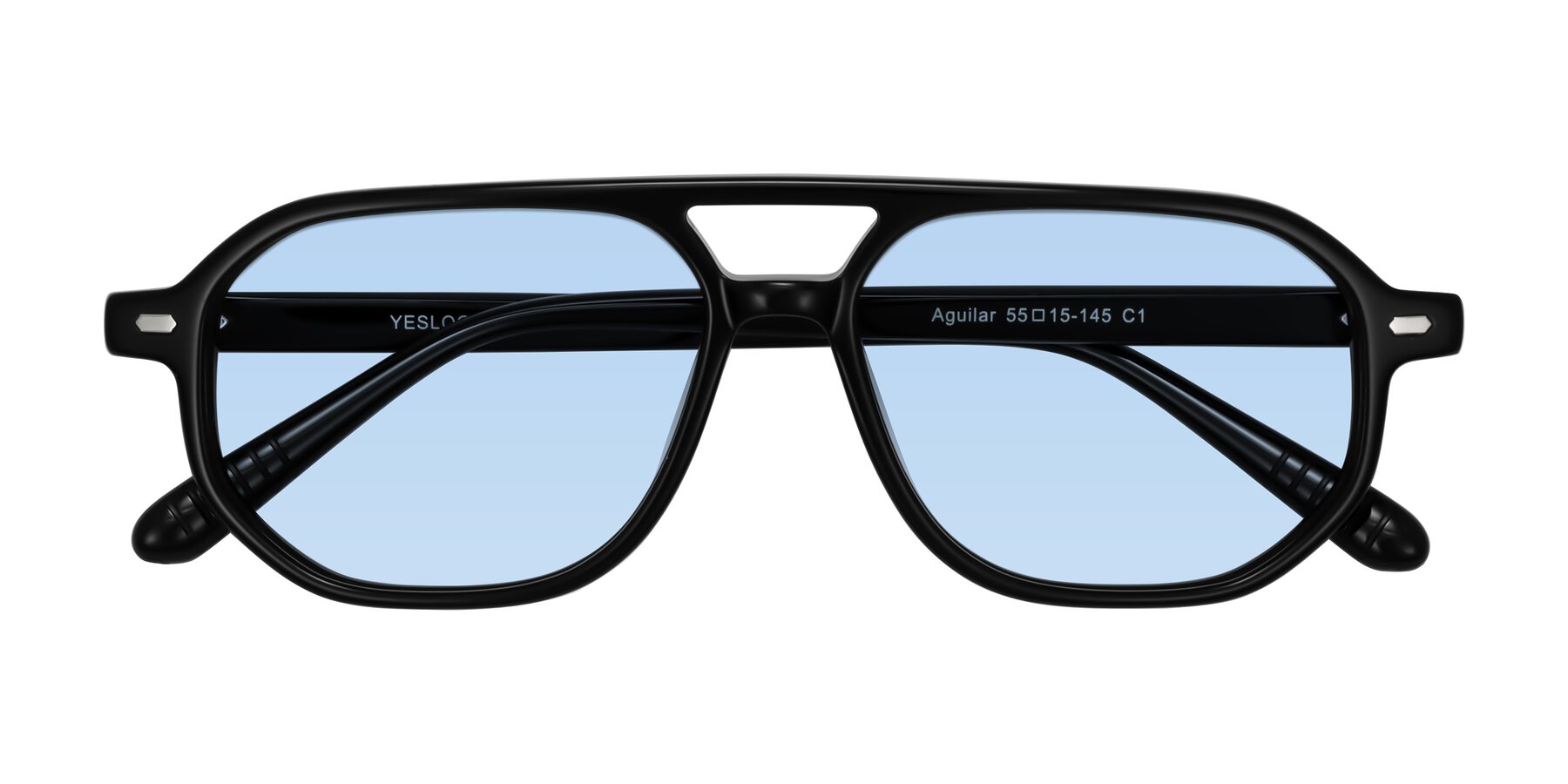 Folded Front of Aguilar in Black with Light Blue Tinted Lenses