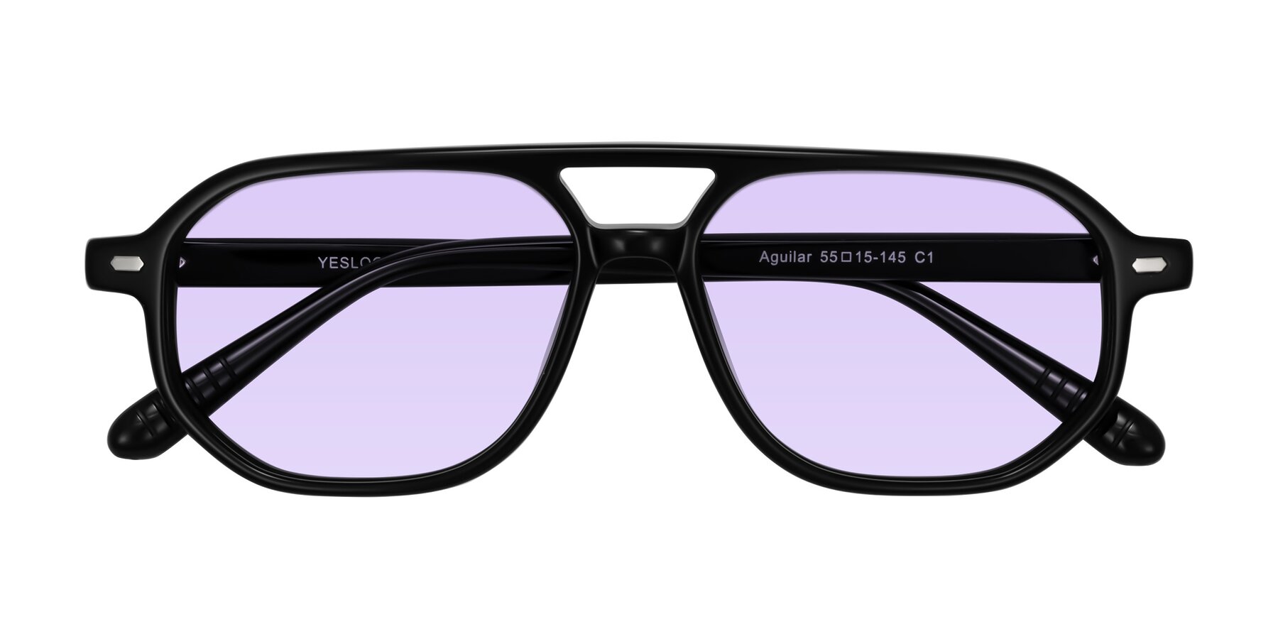 Folded Front of Aguilar in Black with Light Purple Tinted Lenses