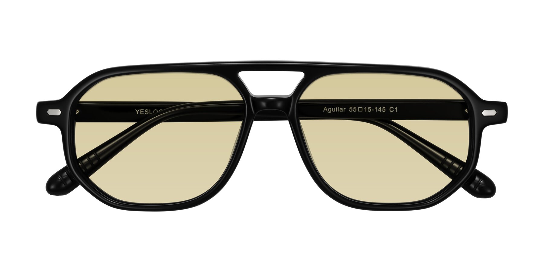 Folded Front of Aguilar in Black with Light Champagne Tinted Lenses