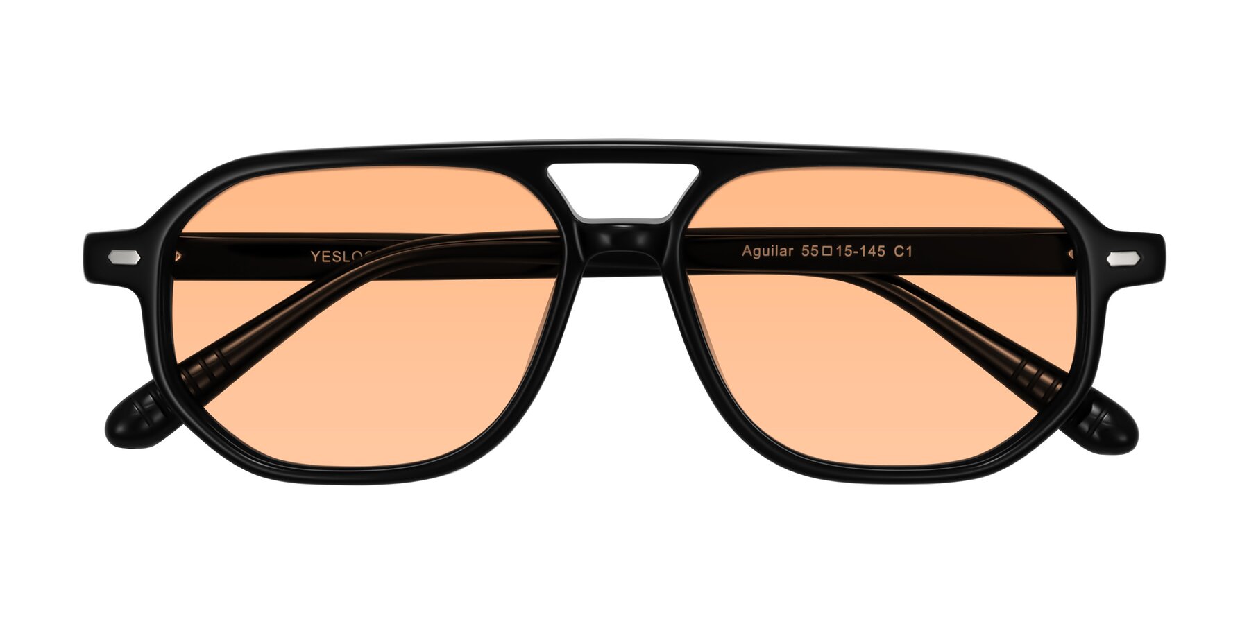 Folded Front of Aguilar in Black with Light Orange Tinted Lenses