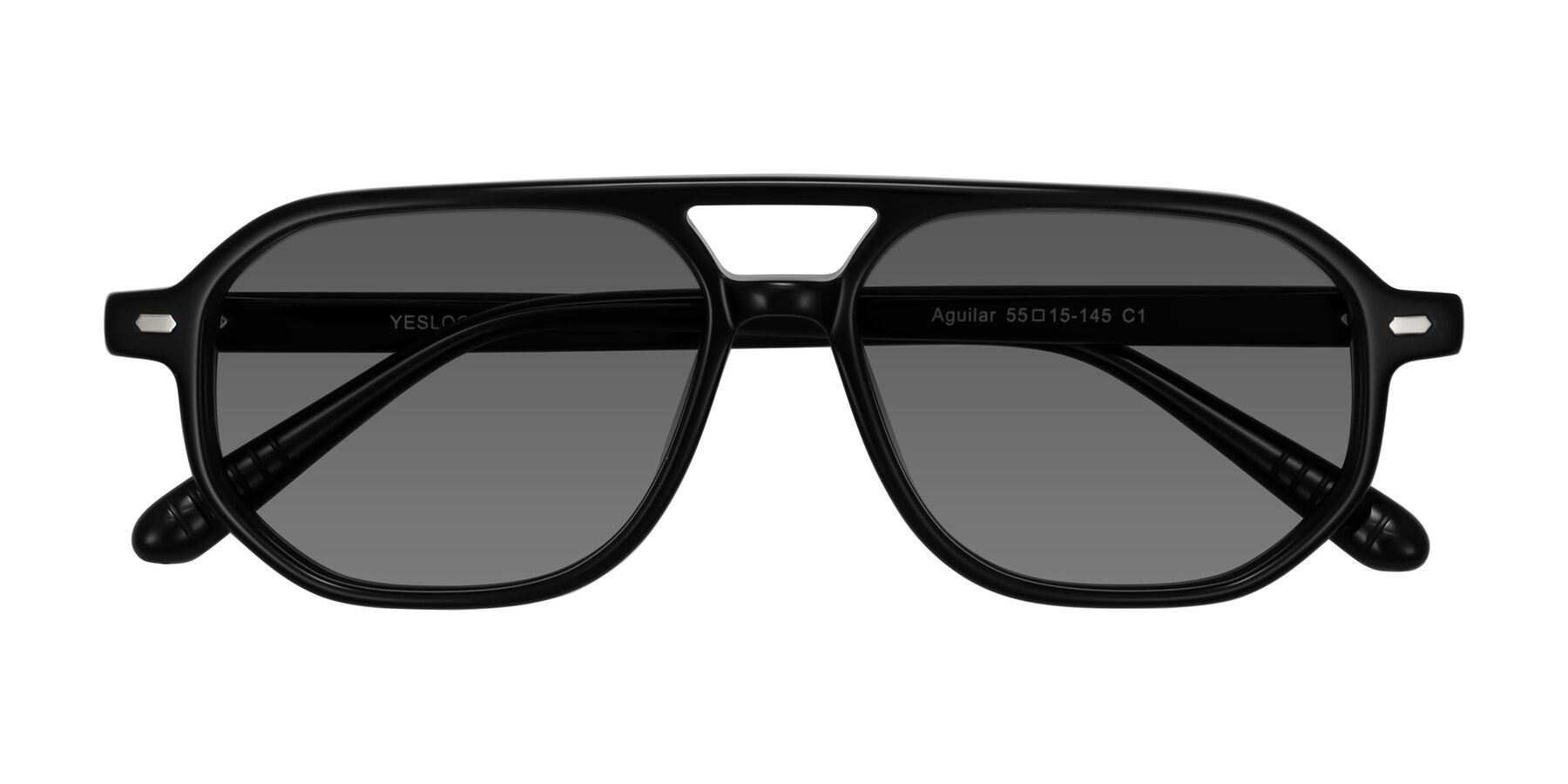 Folded Front of Aguilar in Black with Medium Gray Tinted Lenses