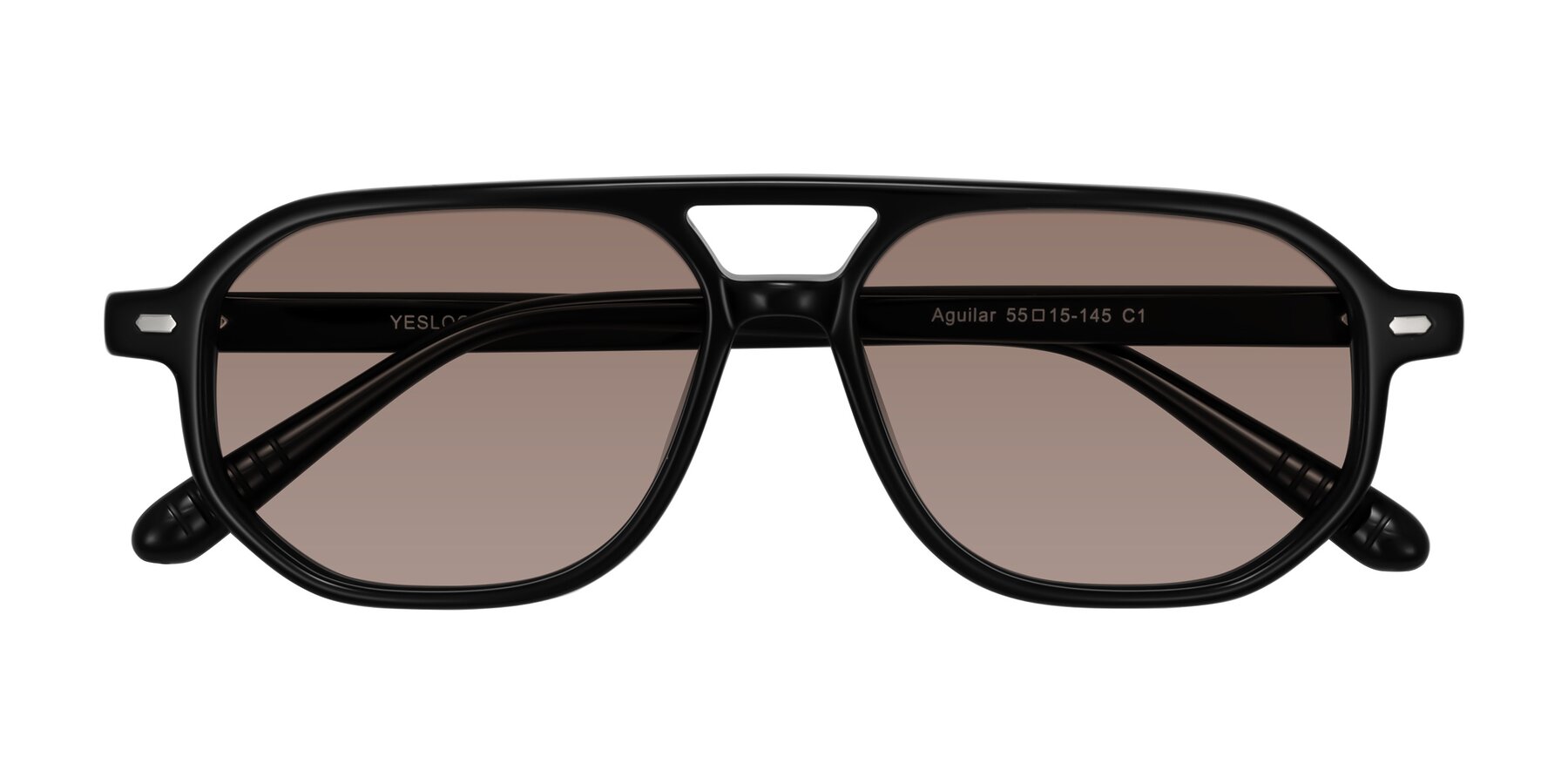 Folded Front of Aguilar in Black with Medium Brown Tinted Lenses