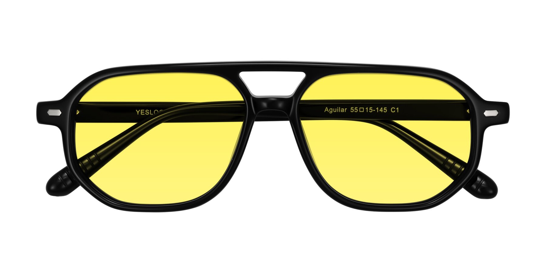 Folded Front of Aguilar in Black with Medium Yellow Tinted Lenses