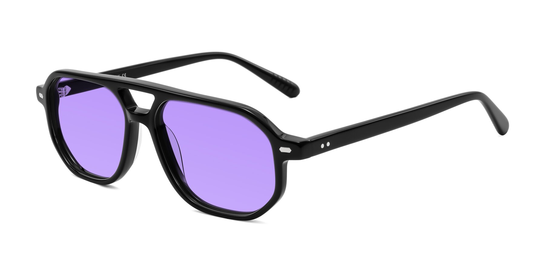 Angle of Aguilar in Black with Medium Purple Tinted Lenses