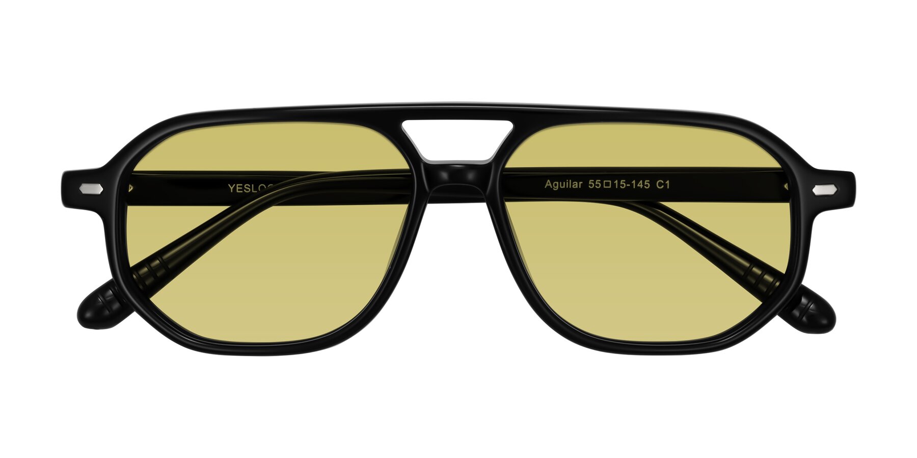 Folded Front of Aguilar in Black with Medium Champagne Tinted Lenses