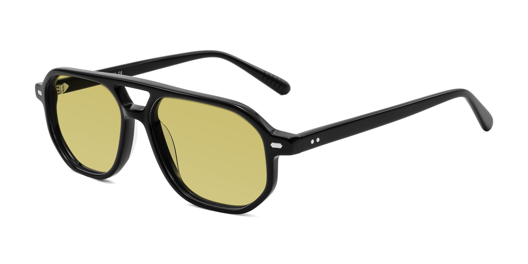 Angle of Aguilar in Black with Medium Champagne Tinted Lenses
