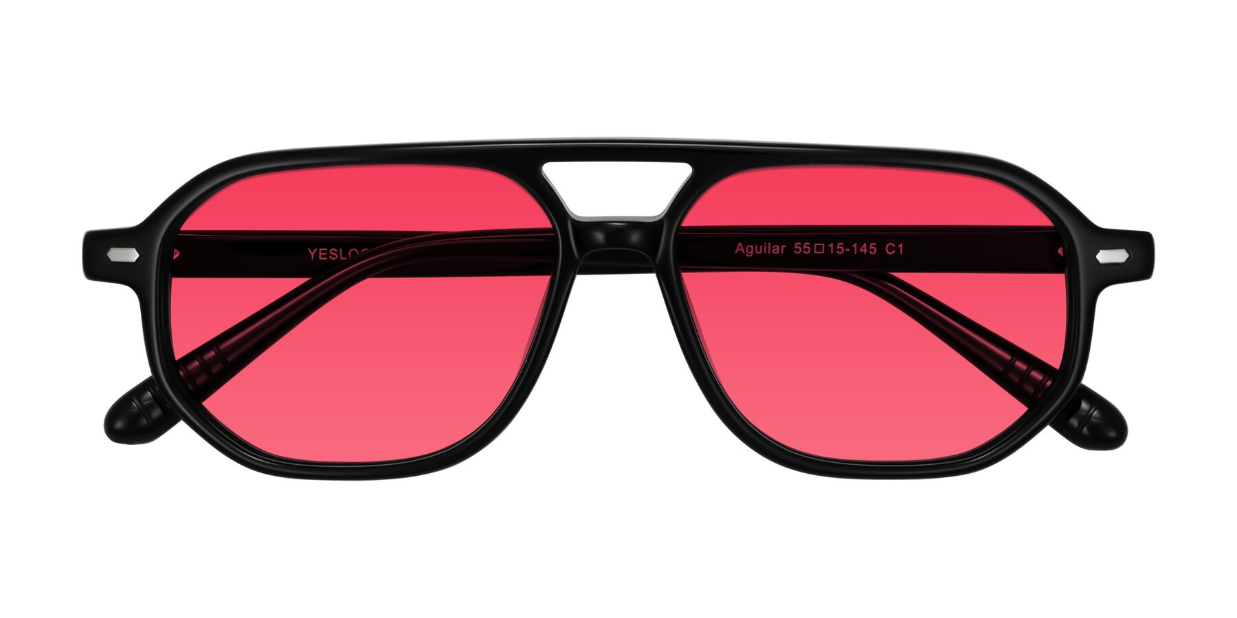 Folded Front of Aguilar in Black with Red Tinted Lenses