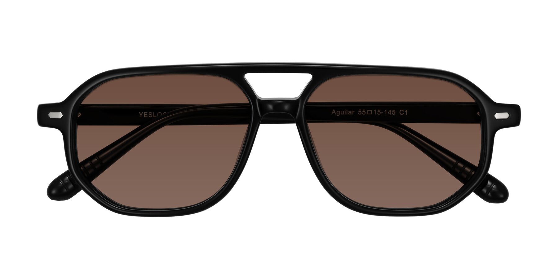 Folded Front of Aguilar in Black with Brown Tinted Lenses