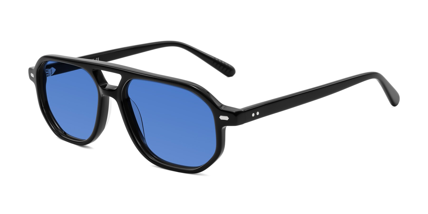 Angle of Aguilar in Black with Blue Tinted Lenses