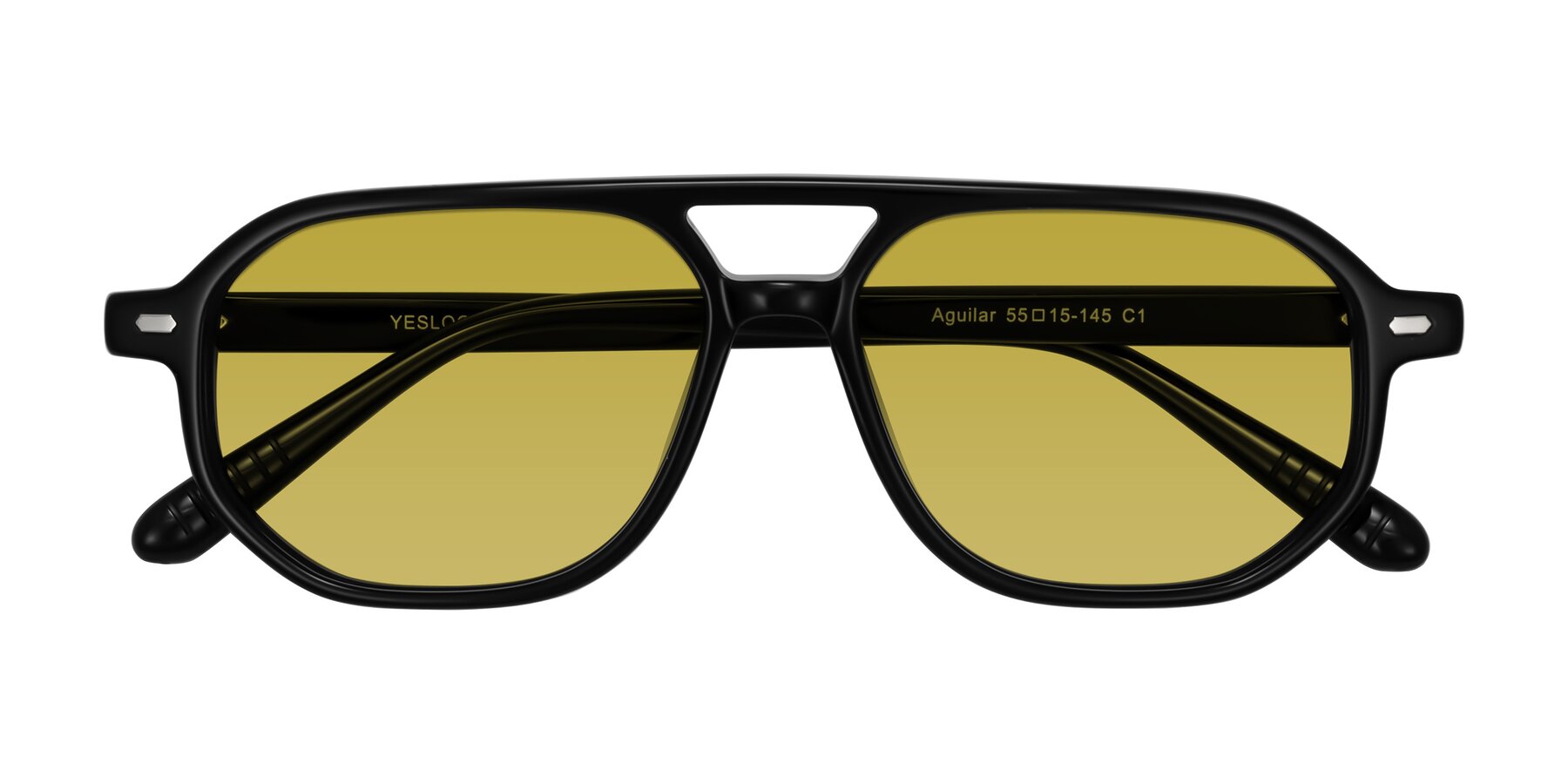 Folded Front of Aguilar in Black with Champagne Tinted Lenses