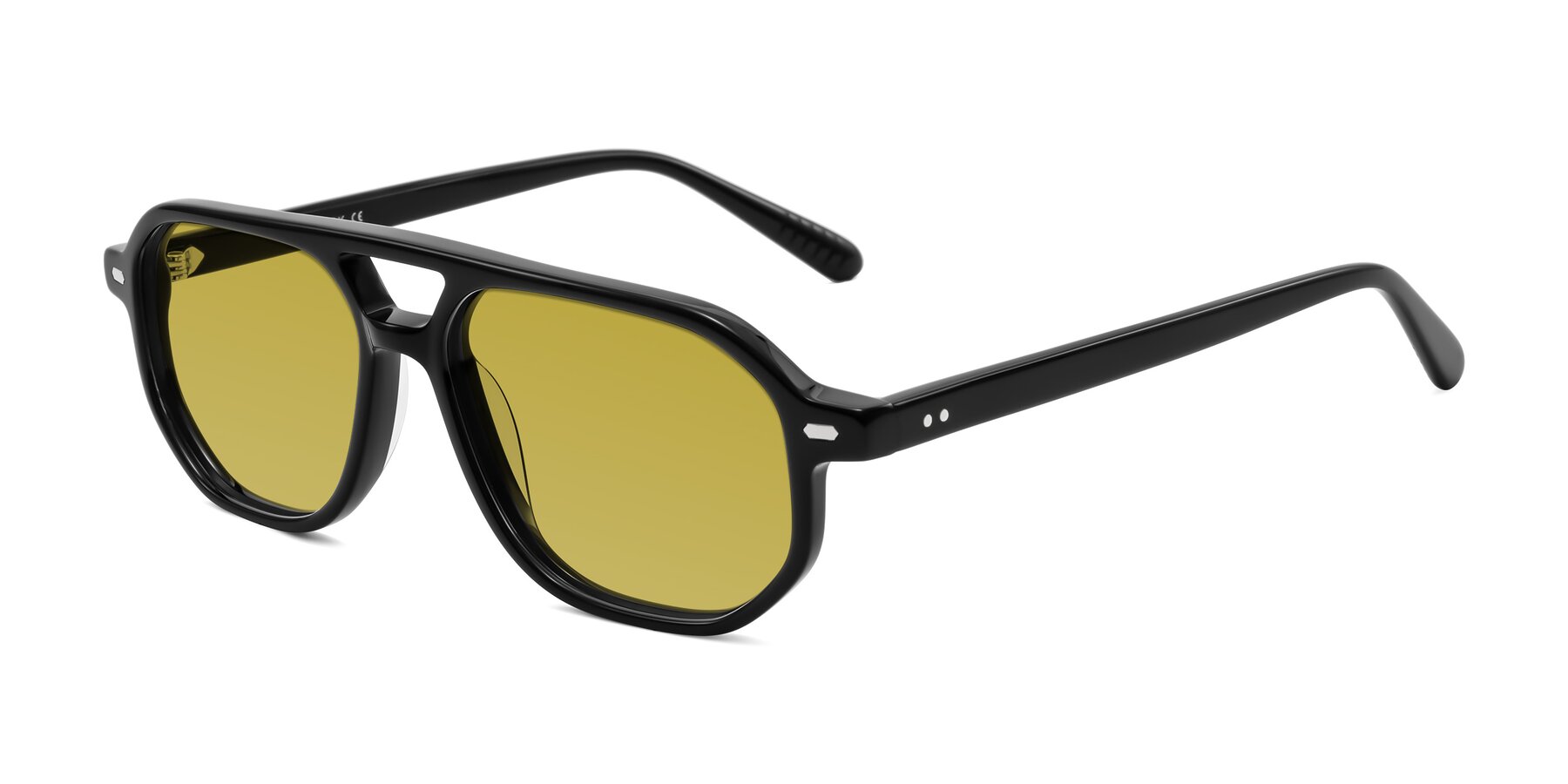 Angle of Aguilar in Black with Champagne Tinted Lenses