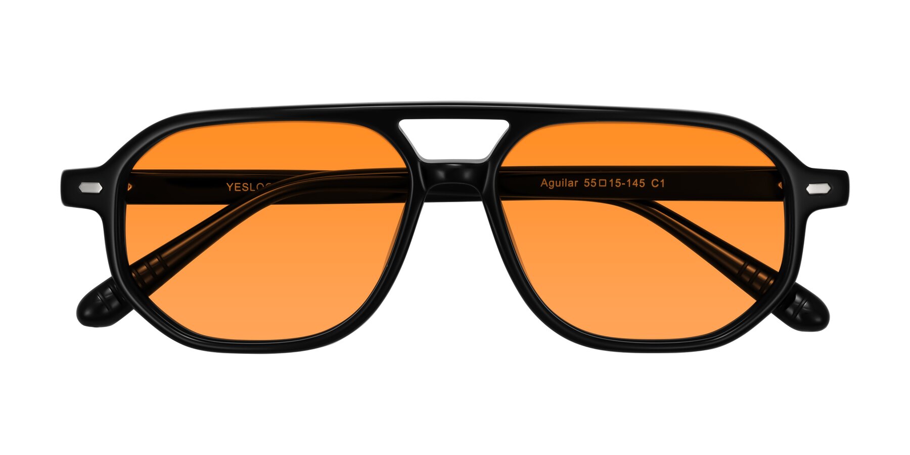 Folded Front of Aguilar in Black with Orange Tinted Lenses