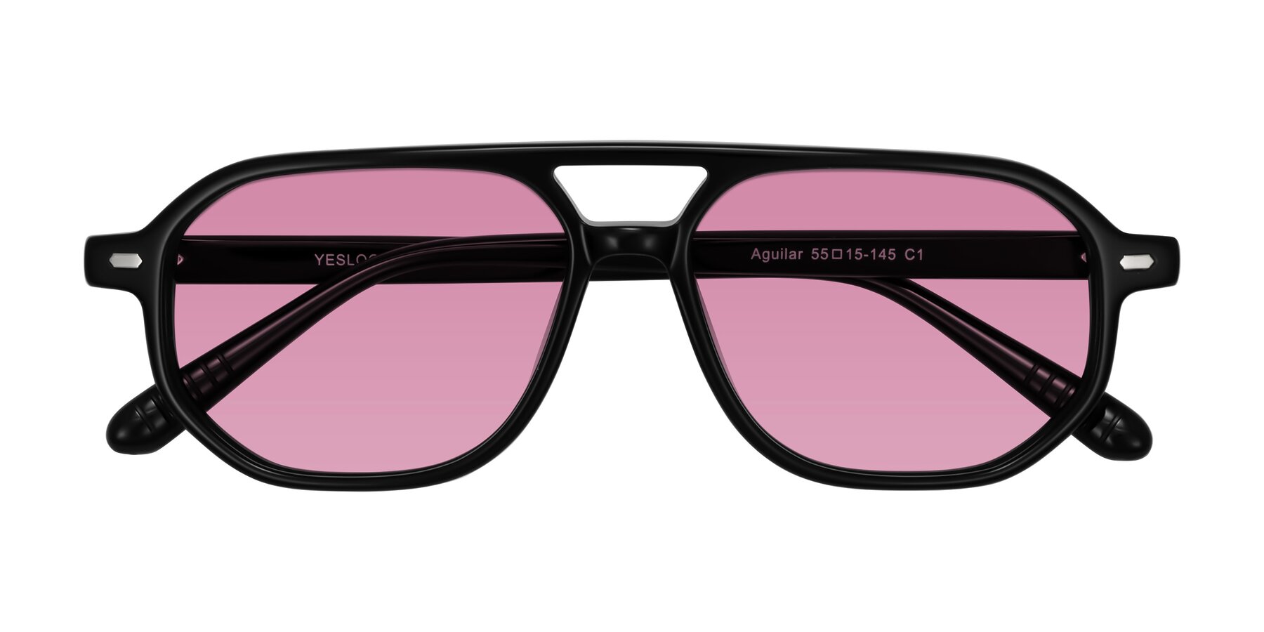 Folded Front of Aguilar in Black with Medium Wine Tinted Lenses