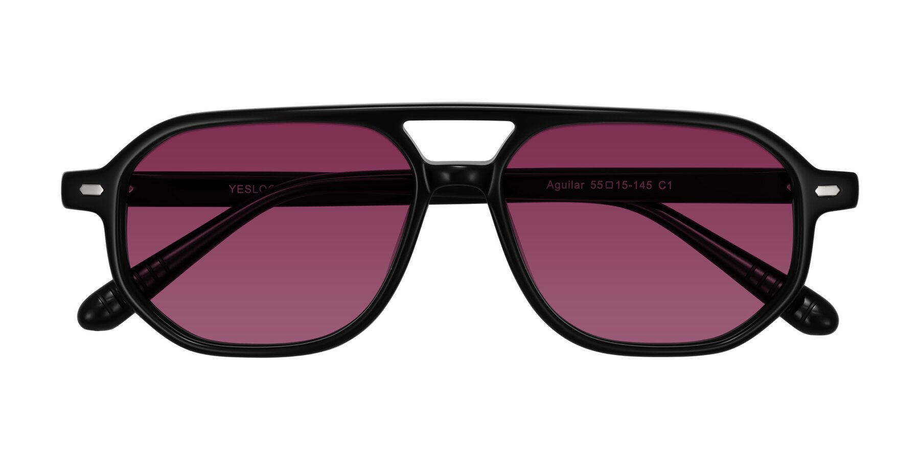 Folded Front of Aguilar in Black with Wine Tinted Lenses