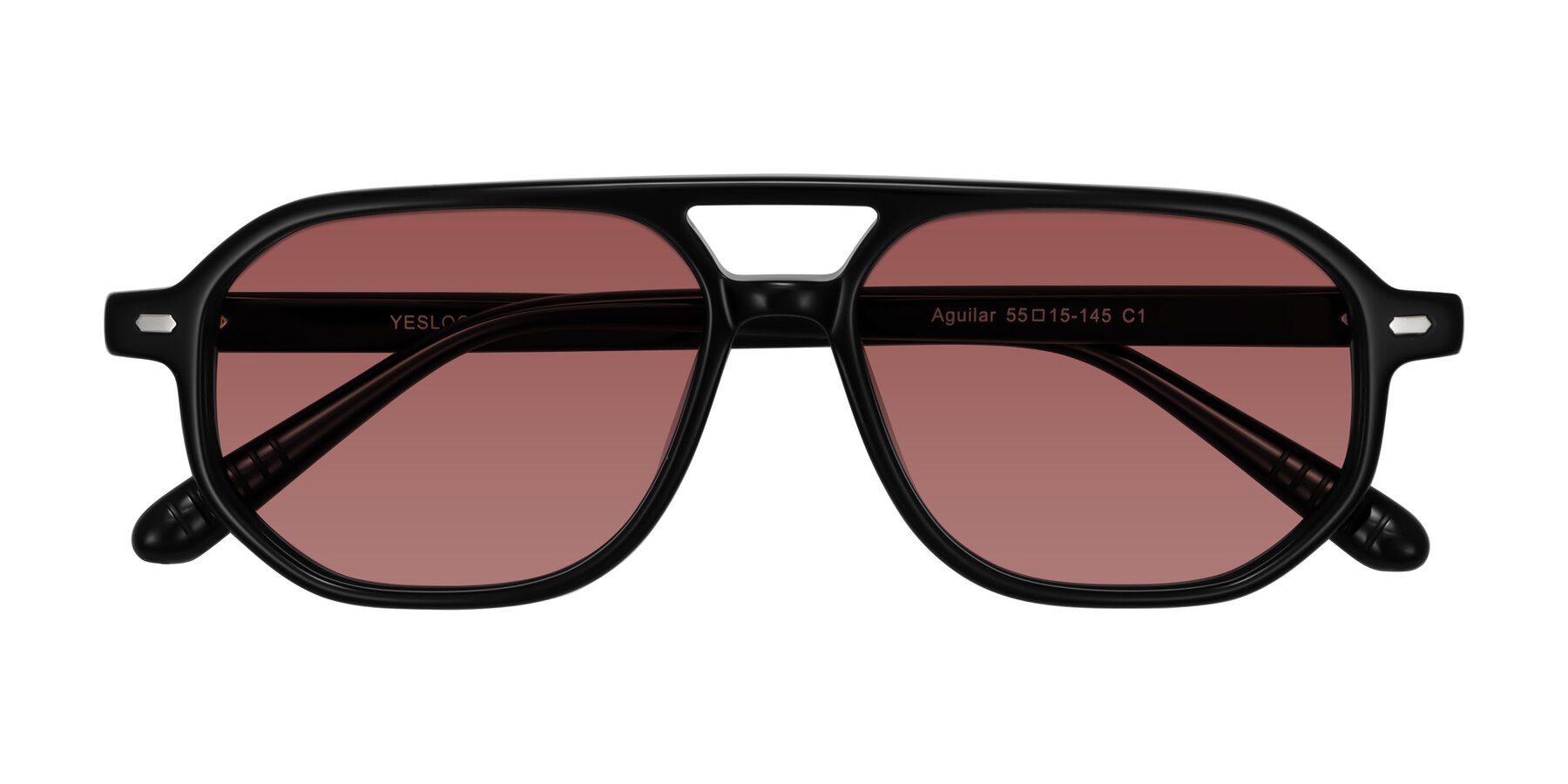 Folded Front of Aguilar in Black with Garnet Tinted Lenses