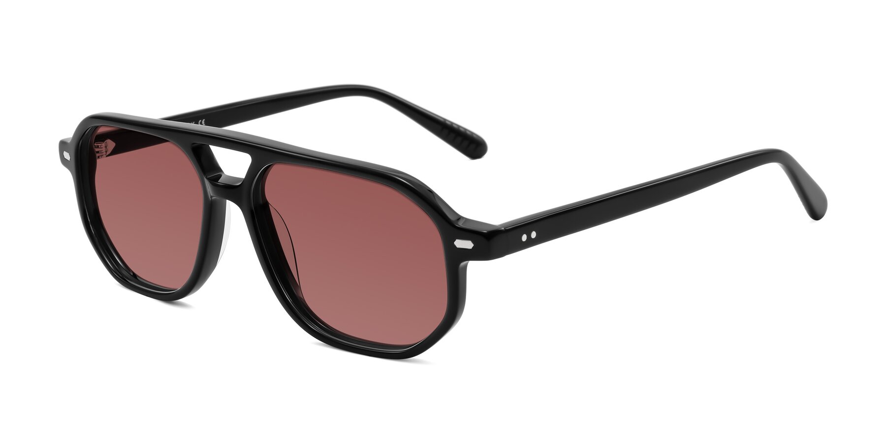 Angle of Aguilar in Black with Garnet Tinted Lenses