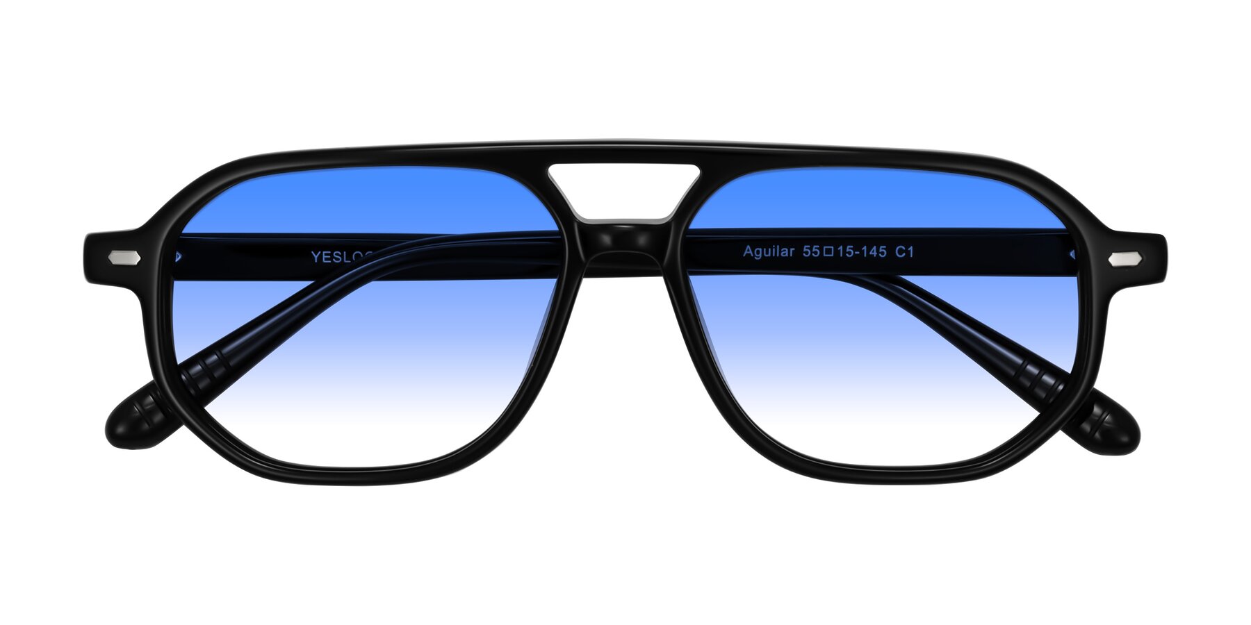 Folded Front of Aguilar in Black with Blue Gradient Lenses