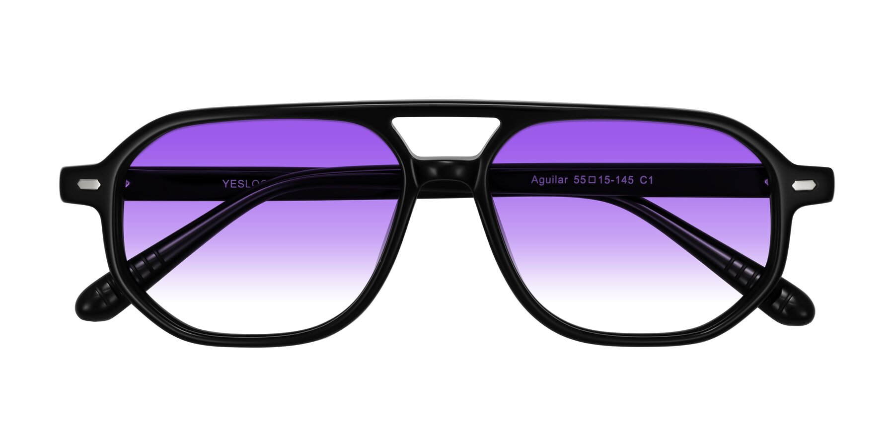 Folded Front of Aguilar in Black with Purple Gradient Lenses