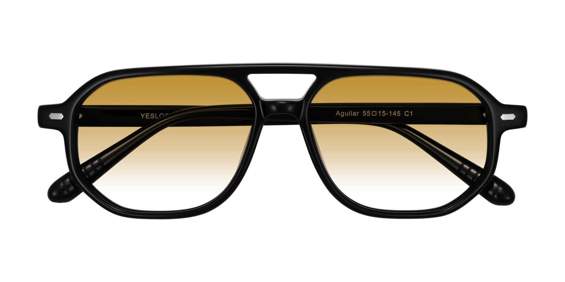 Folded Front of Aguilar in Black with Champagne Gradient Lenses
