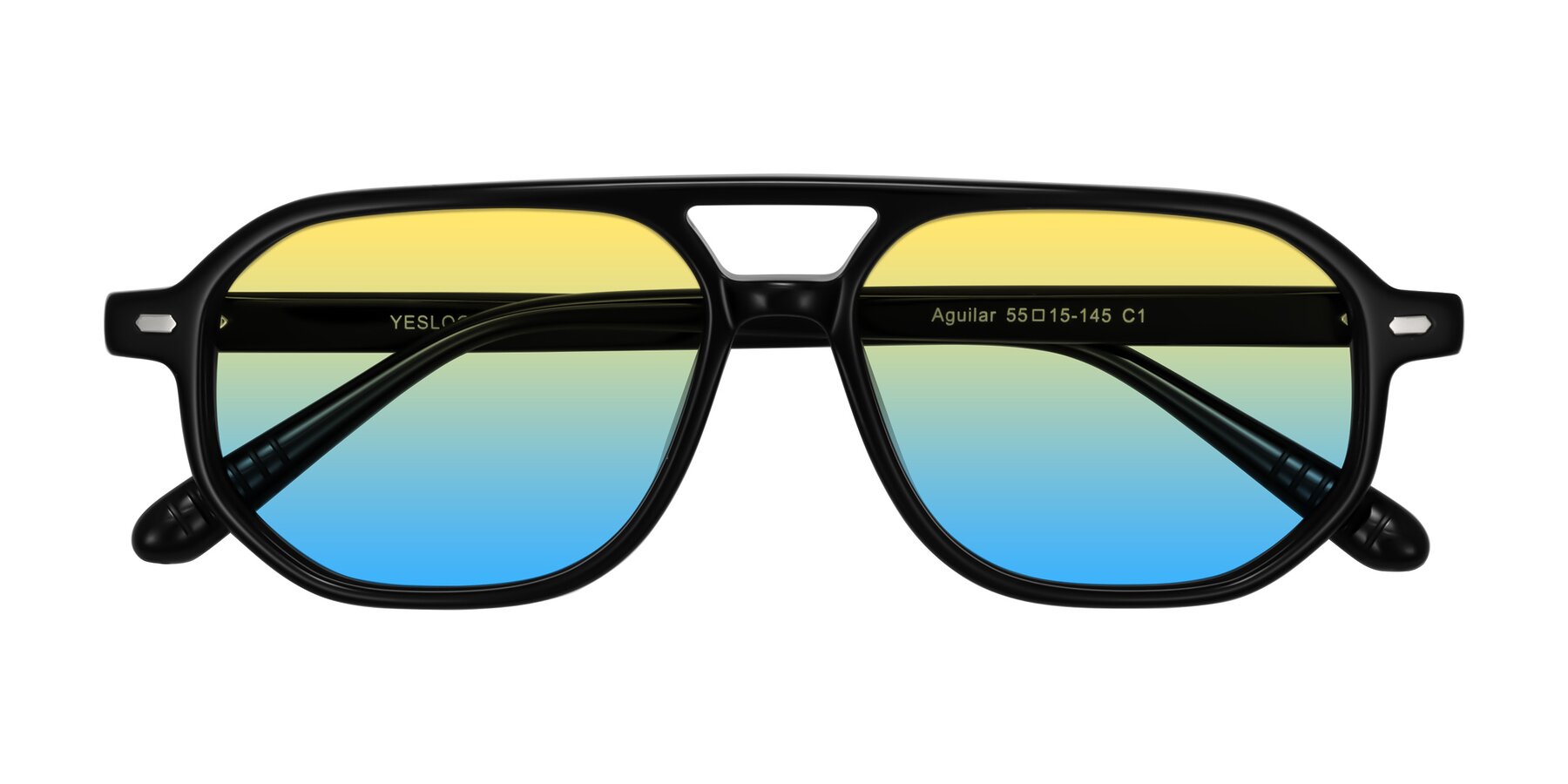 Folded Front of Aguilar in Black with Yellow / Blue Gradient Lenses