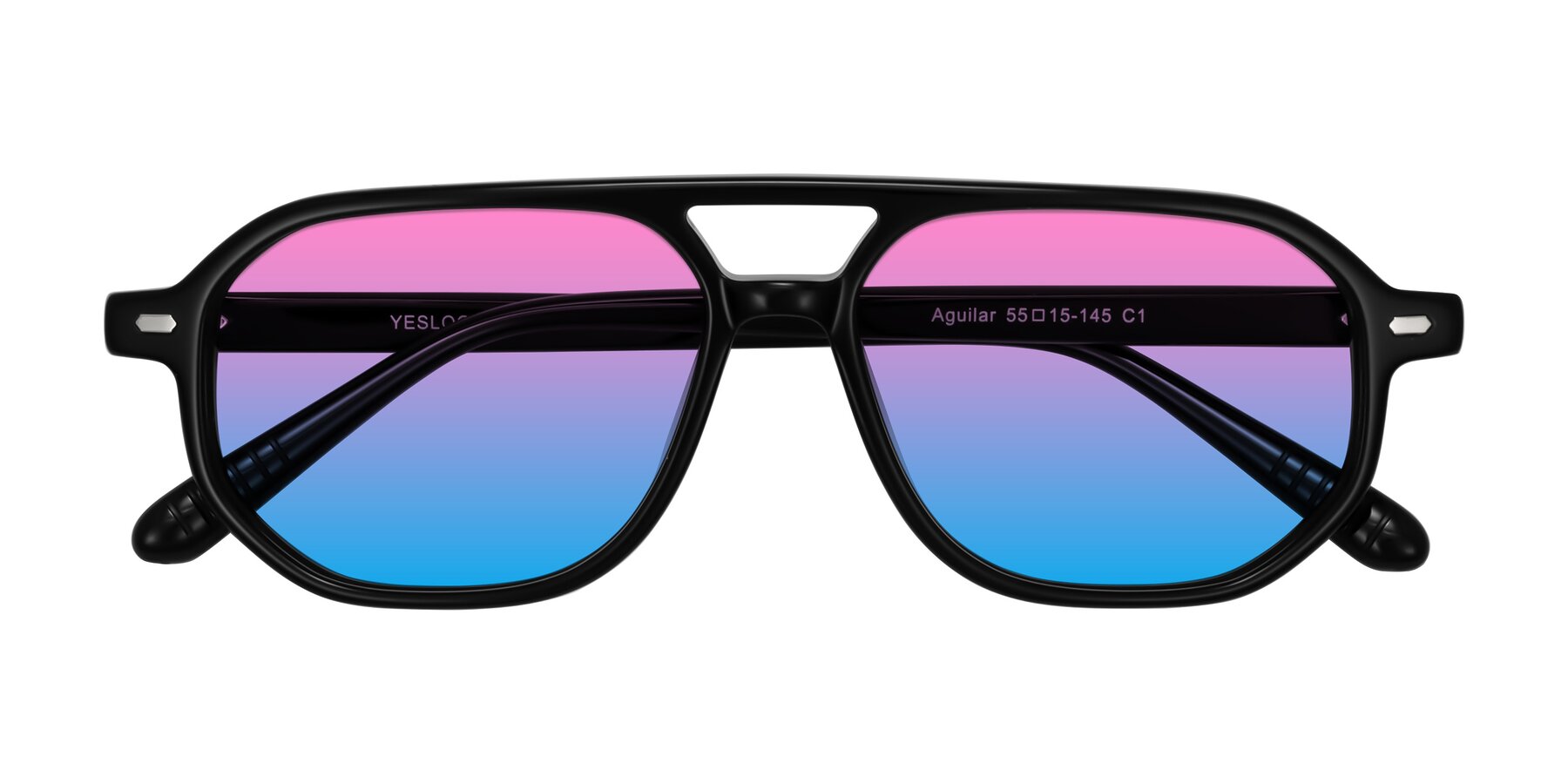 Folded Front of Aguilar in Black with Pink / Blue Gradient Lenses