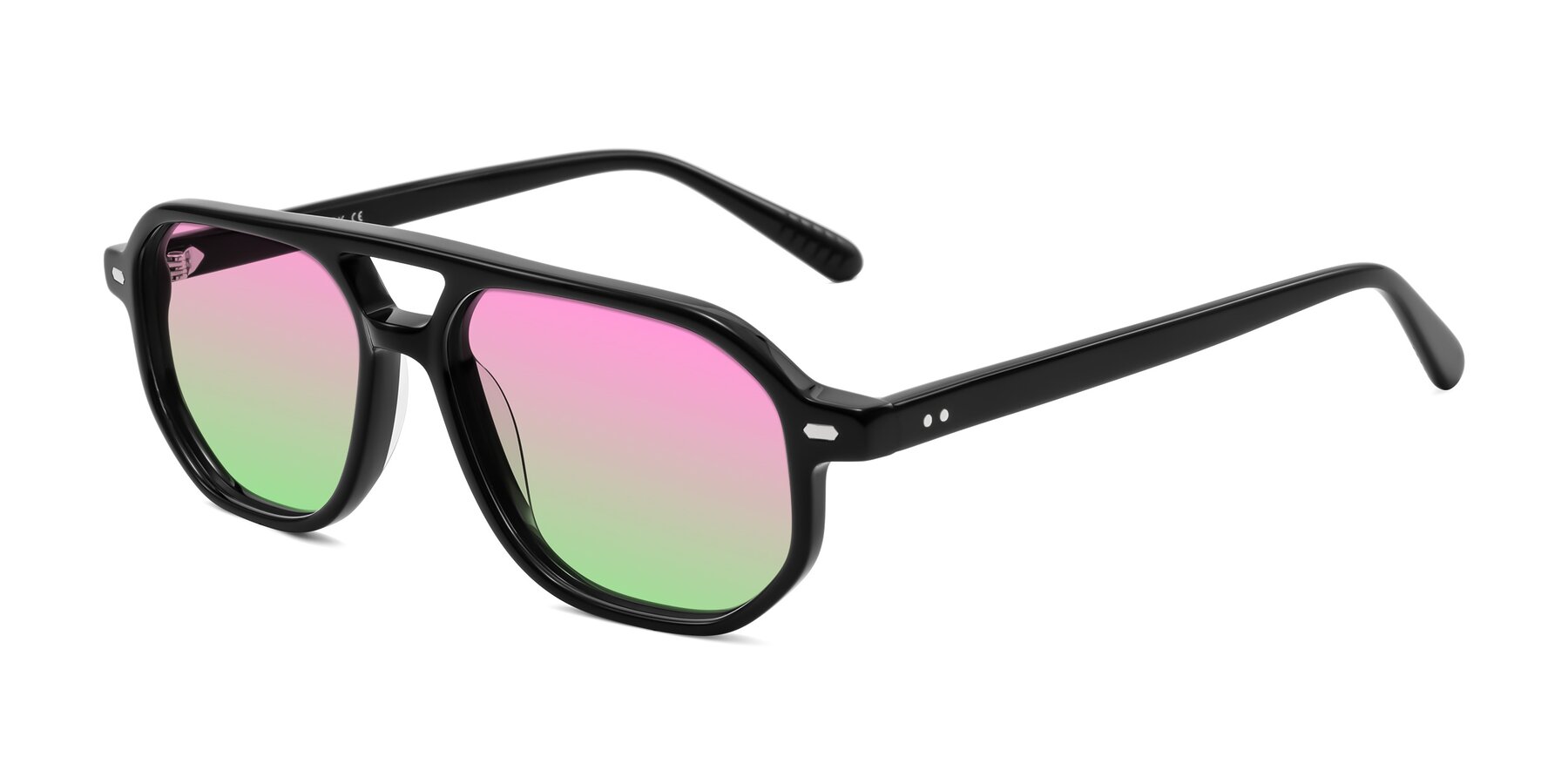 Angle of Aguilar in Black with Pink / Green Gradient Lenses