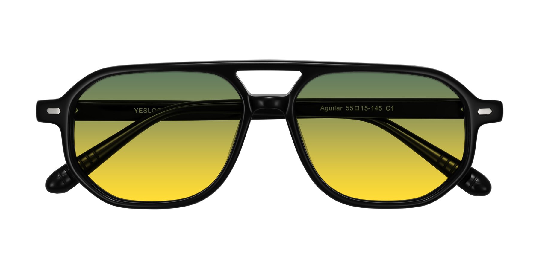 Folded Front of Aguilar in Black with Green / Yellow Gradient Lenses