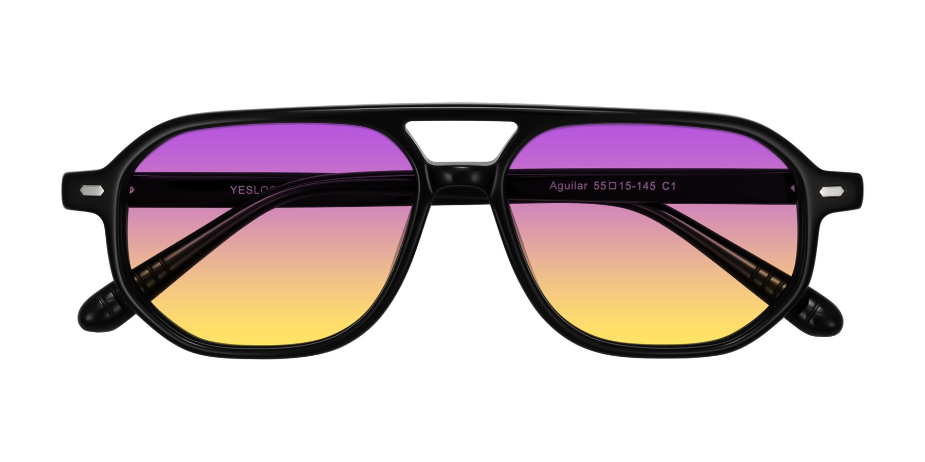 Folded Front of Aguilar in Black with Purple / Yellow Gradient Lenses