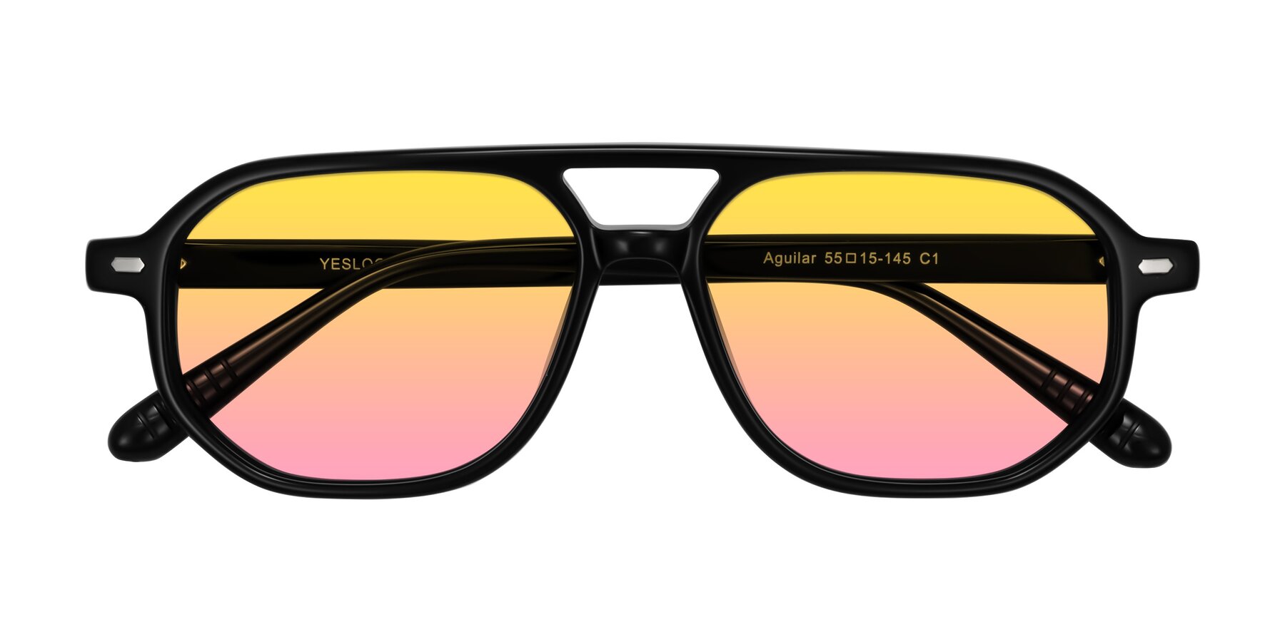 Folded Front of Aguilar in Black with Yellow / Pink Gradient Lenses