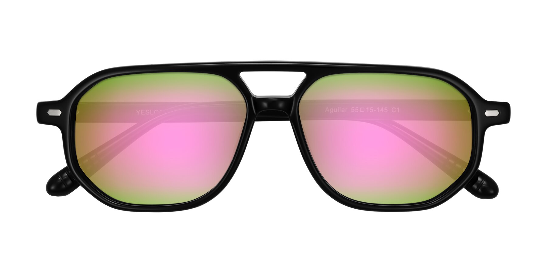 Folded Front of Aguilar in Black with Pink Mirrored Lenses