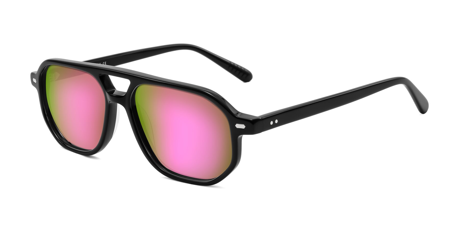 Angle of Aguilar in Black with Pink Mirrored Lenses