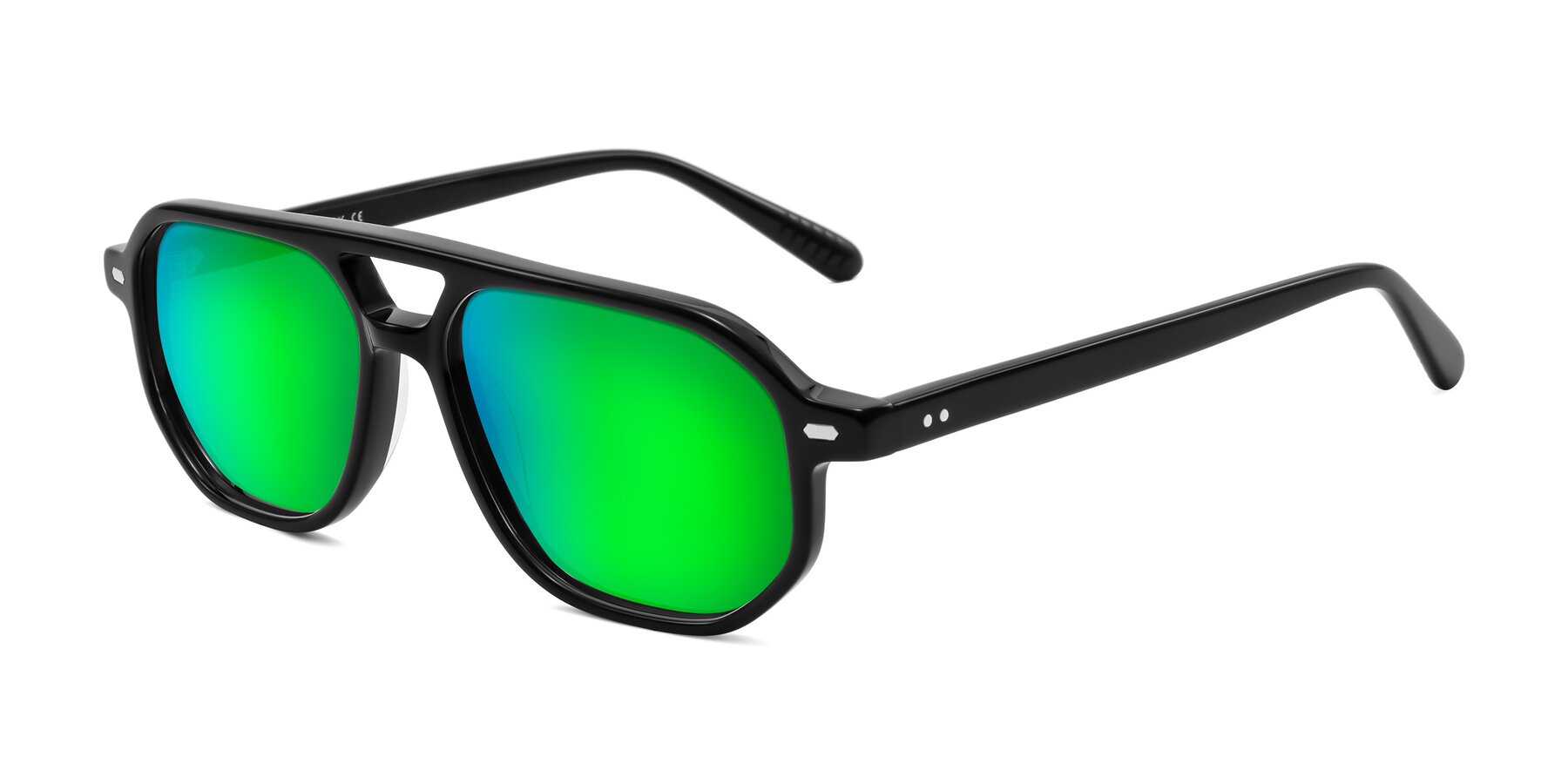 Angle of Aguilar in Black with Green Mirrored Lenses