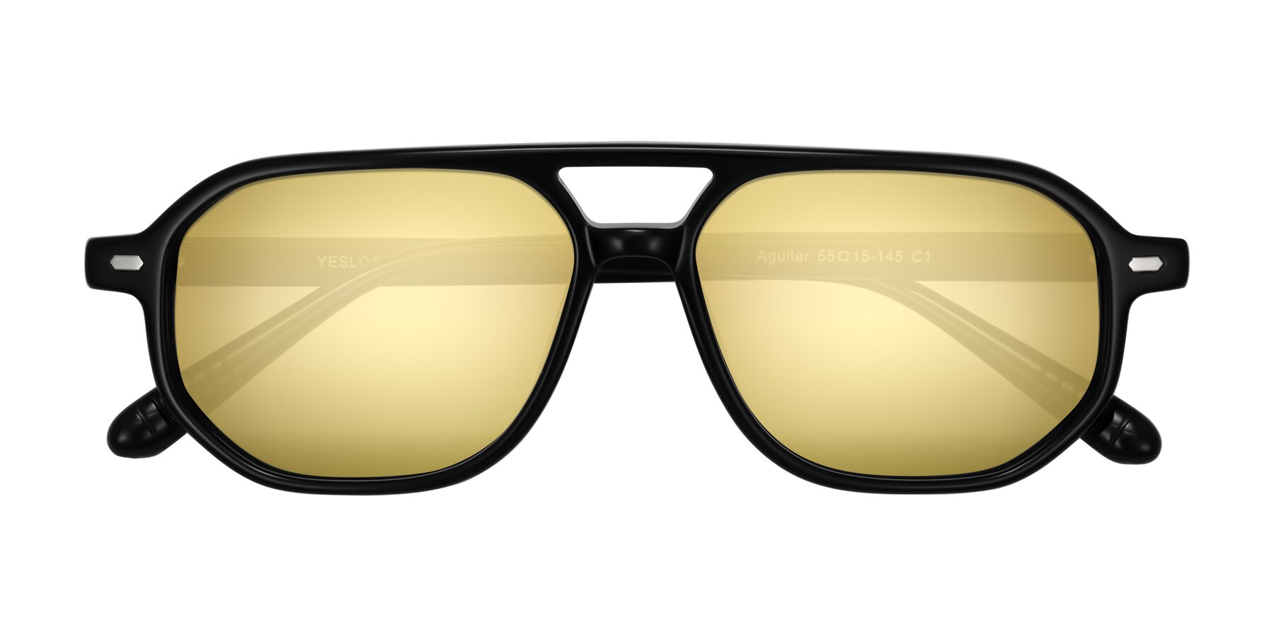 Folded Front of Aguilar in Black with Gold Mirrored Lenses