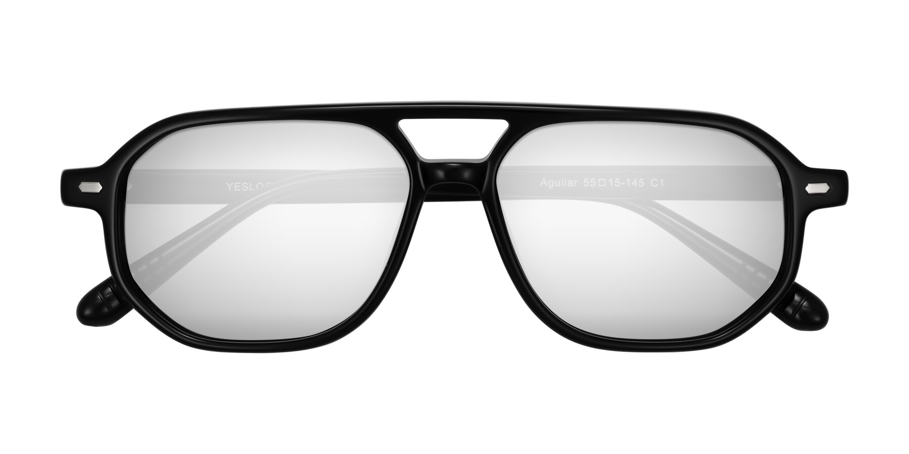 Folded Front of Aguilar in Black with Silver Mirrored Lenses