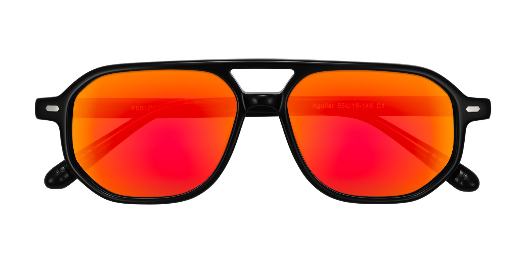 Folded Front of Aguilar in Black with Red Gold Mirrored Lenses