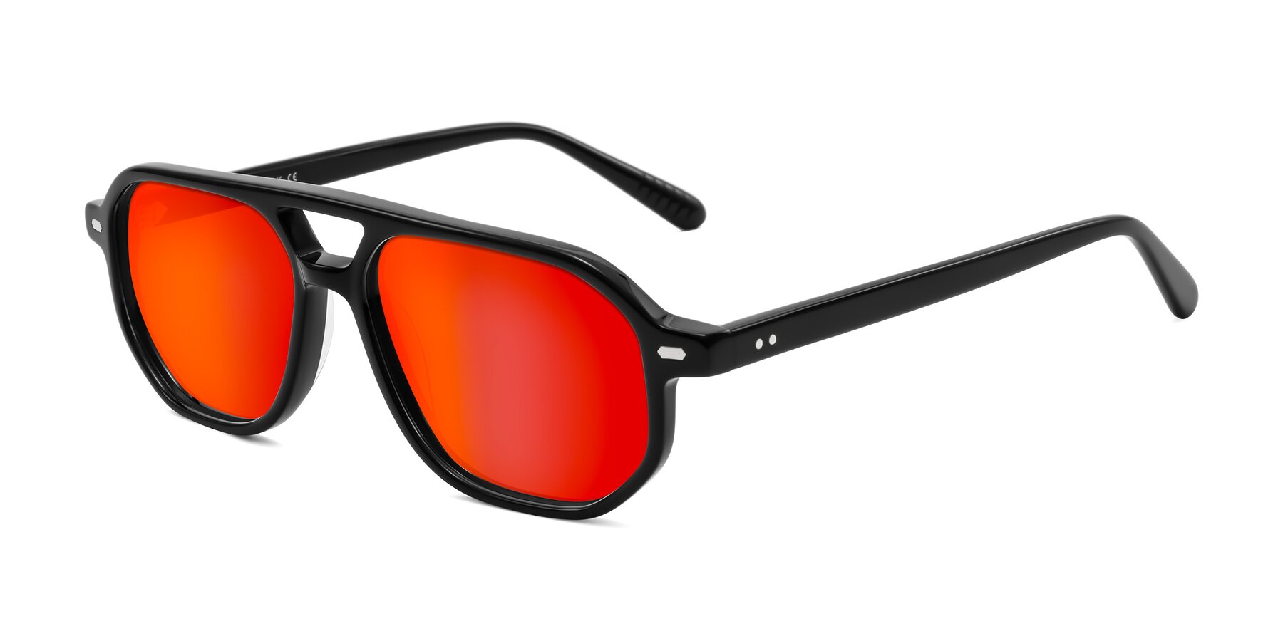 Angle of Aguilar in Black with Red Gold Mirrored Lenses