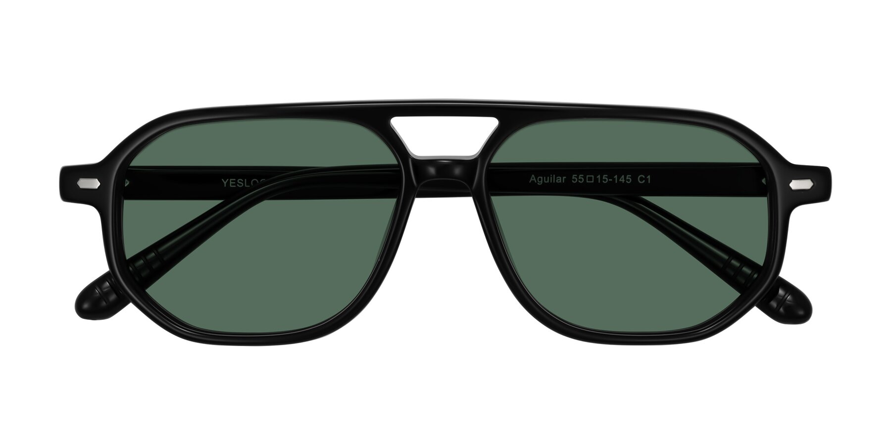 Folded Front of Aguilar in Black with Green Polarized Lenses