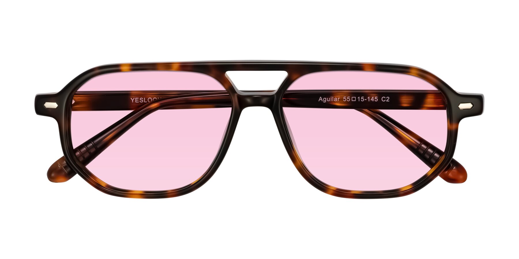 Folded Front of Aguilar in Tortoise with Light Pink Tinted Lenses