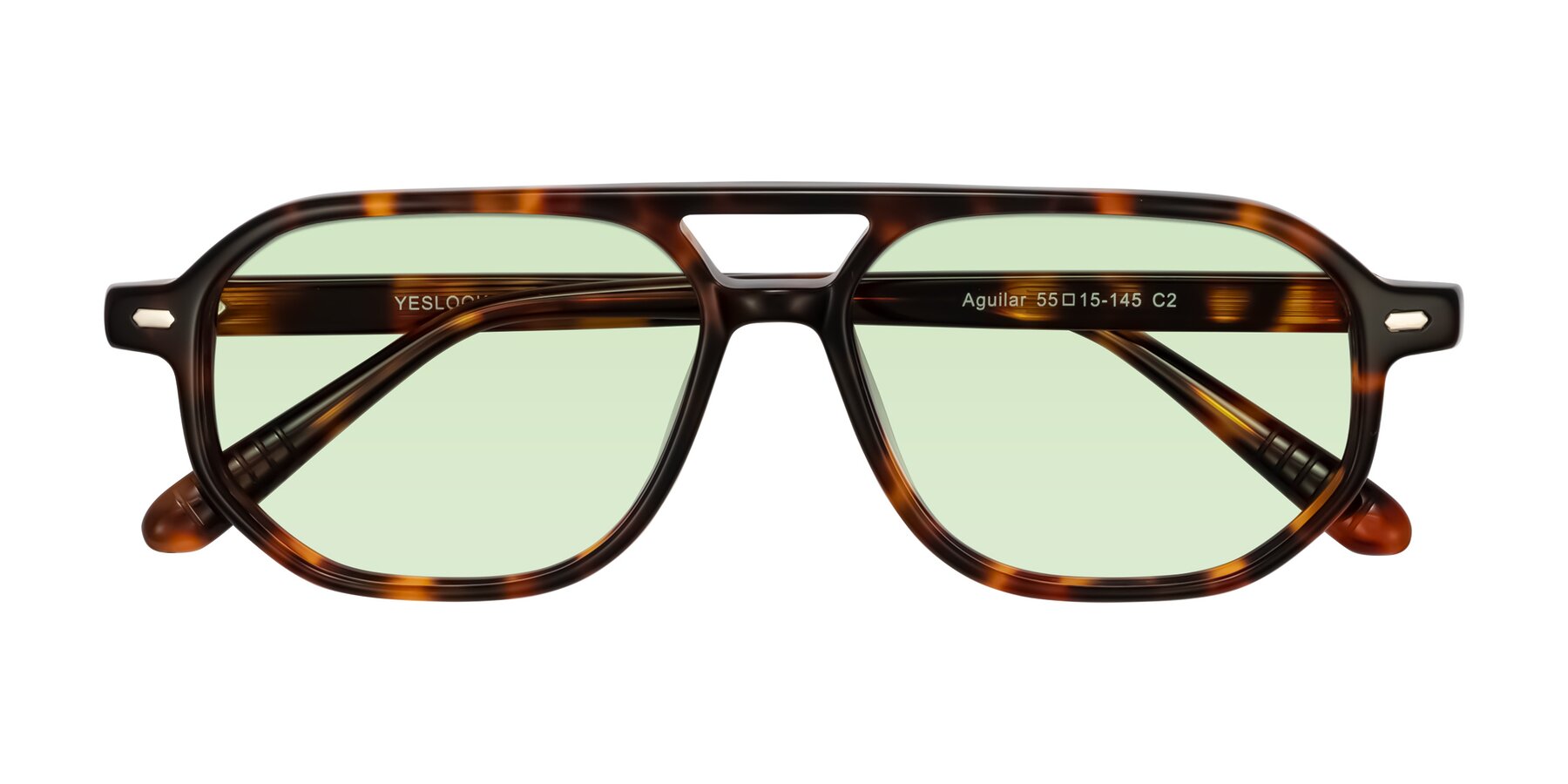 Folded Front of Aguilar in Tortoise with Light Green Tinted Lenses