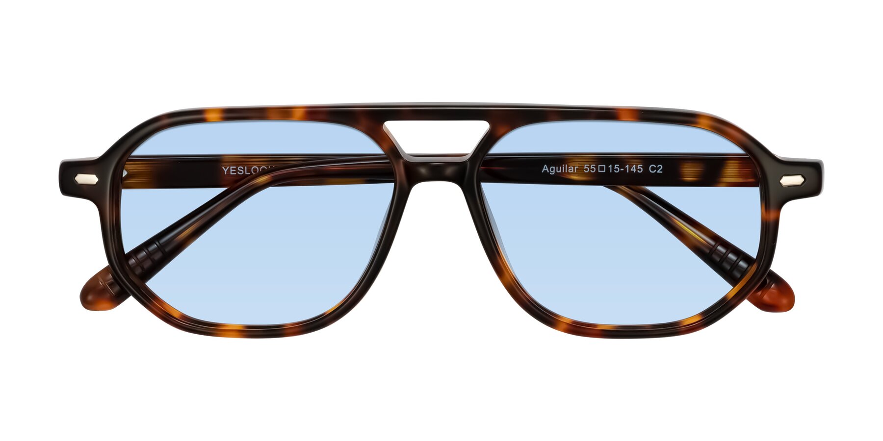Folded Front of Aguilar in Tortoise with Light Blue Tinted Lenses