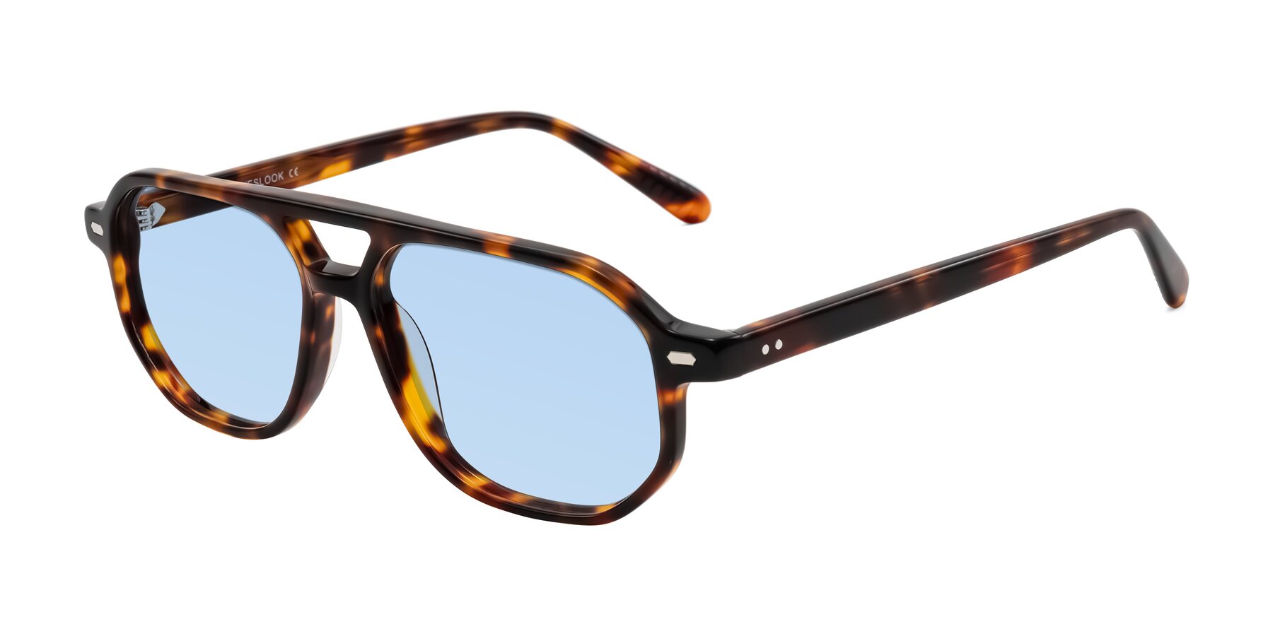 Angle of Aguilar in Tortoise with Light Blue Tinted Lenses